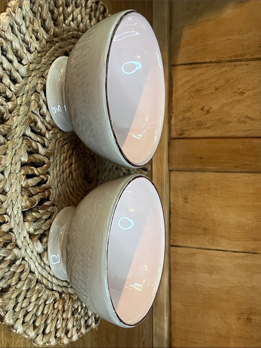 Set of 2- Pottery Barn- Morning Story Bowls- Taupe & Dusty Pink- Discontinued